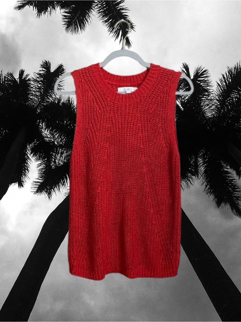 Gorgeous cerise Loft open knit sleeveless sweater top sz Large